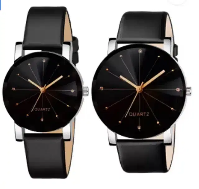 Couple Analog Watches, Pack of 2 (Black)