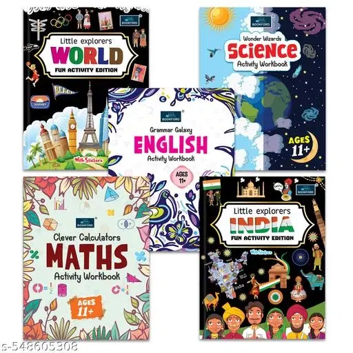 Little Explorers INDIA & WORLD Activity Editions with Stickers + Grammar Galaxy  English, Wonder Wizard Science & Clever Calculators Maths – Set of 5 Educational Books for Age 11+