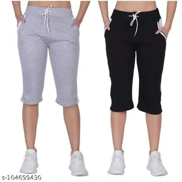 Capris for Women, Pack of 2 (Grey & Black, 28)
