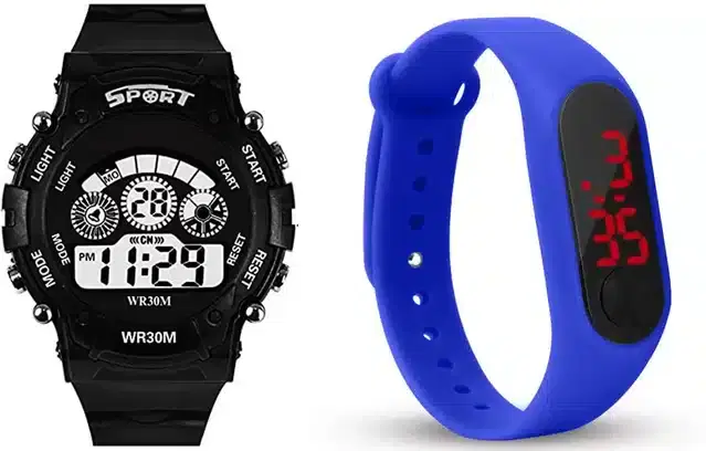 Digital Watch for Kids, Pack of 2 (Black & Blue)