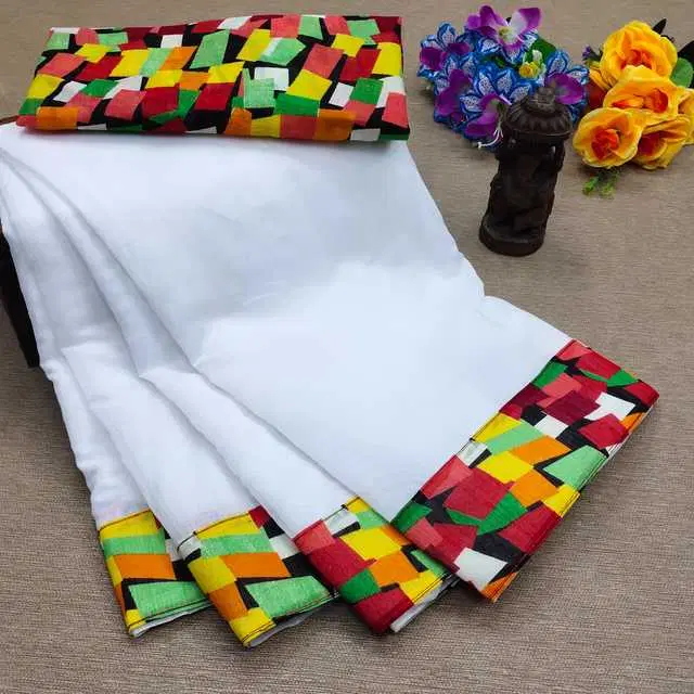 Drizomiz Cotton Saree (White) (D36)