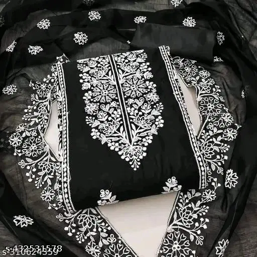Chanderi Cotton Punjabi/All Over Suits for Women (Black, Un Stitched)