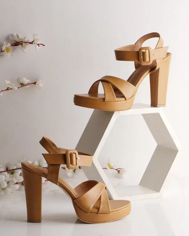 JM Looks Stylish Heels for Women (TAN, 3)