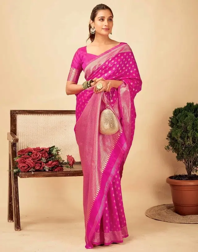 Silk Woven Design Saree for Women, Pink (6.3 m)