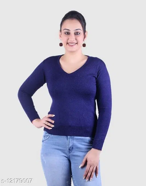 Acrylic Solid Sweater for Women (Navy Blue, M)