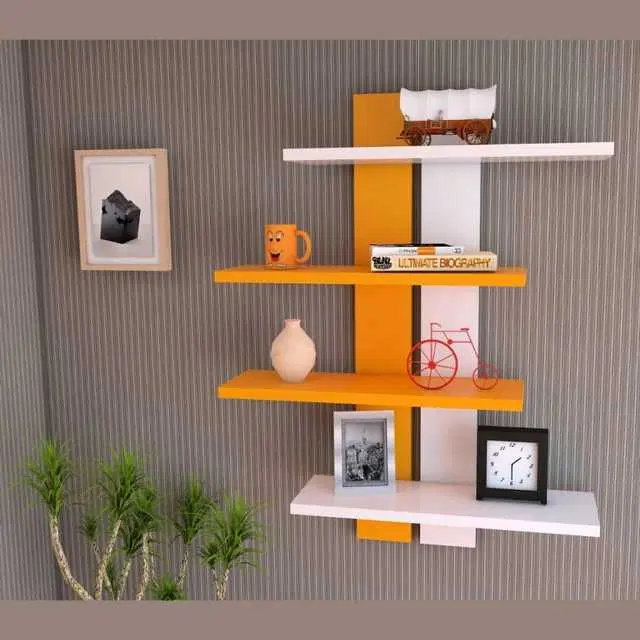 Wood Glossy Double Patti Wall Shelf, 4 Shelves, D-32