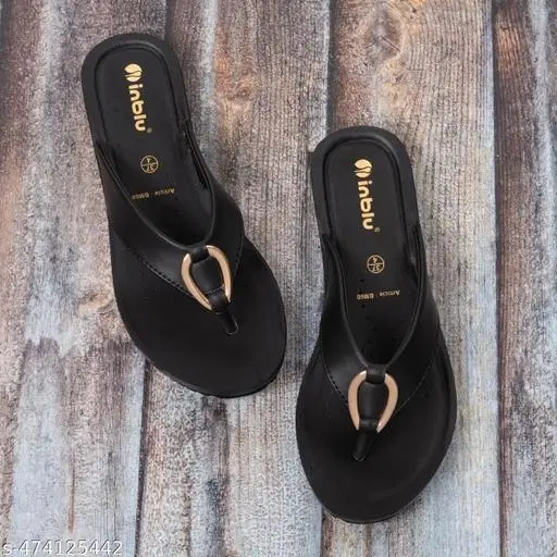 Inblu Flip-flops for Women (Black, 4)