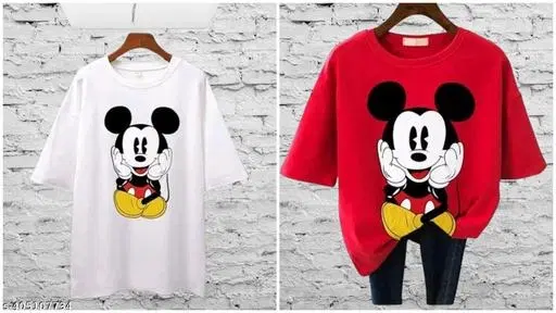 Cotton Blend T-shirt for Women, Red & White, Pack of 2 (S)