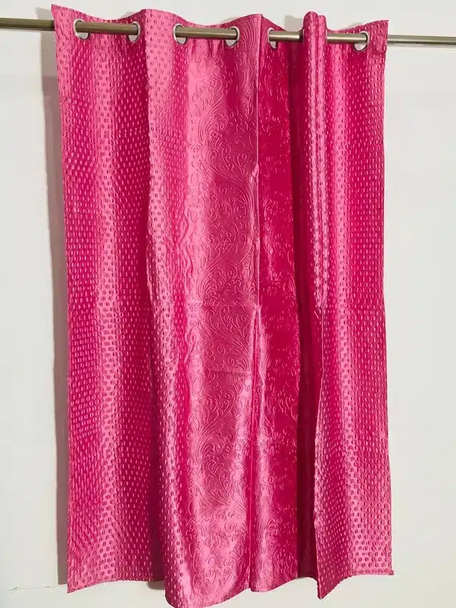 Polyester Embroidered Window & Door Curtains, Pack of 2, Pink, 5 feet