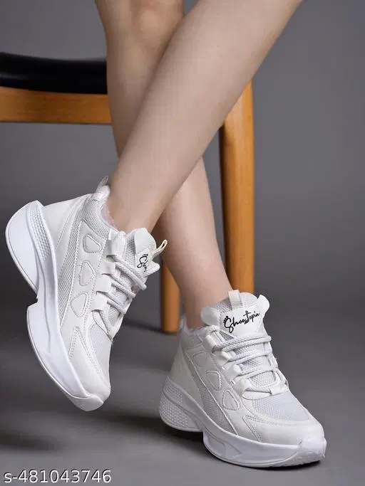 Solid Mesh Sneakers for Women (White, IND-5)