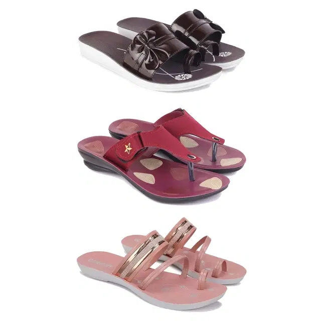 Flats for Women, Set of 3 (Multicolor, 6)