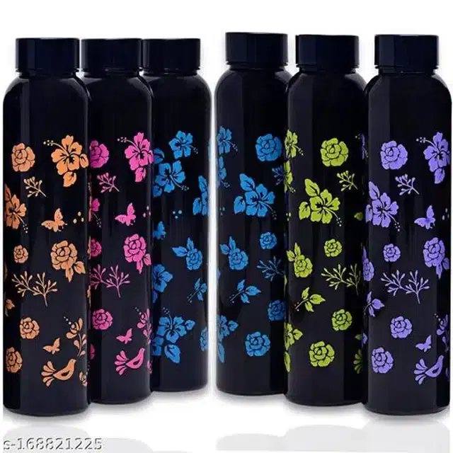 Water Bottle Set, Black, 1000 ml, Pack of 6