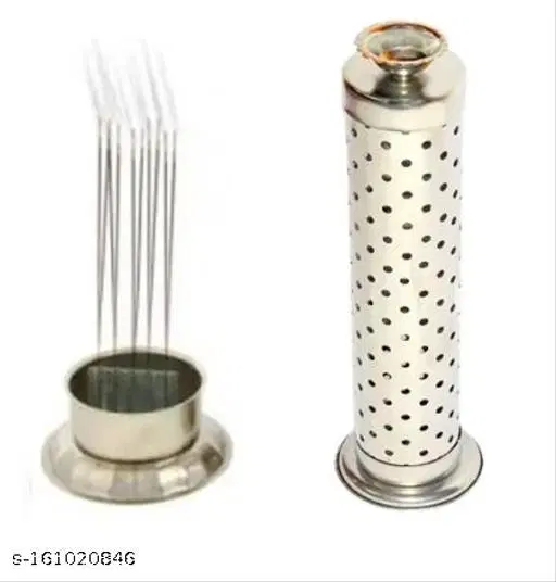 Metal Agarbatti Stand with Dhoop Holder (Silver, 26 x 7.6 x 5.2 cm)