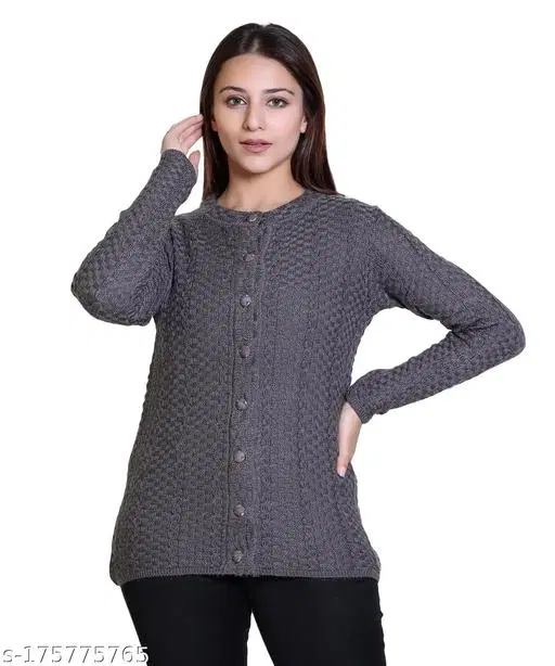 Acrylic Solid Sweater for Women (Grey, M)