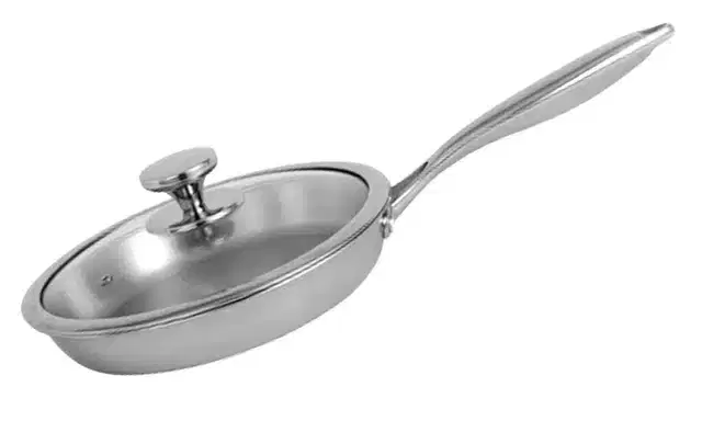 Nirlon Stainless Steel Fry Pan with Glass Lid, Silver