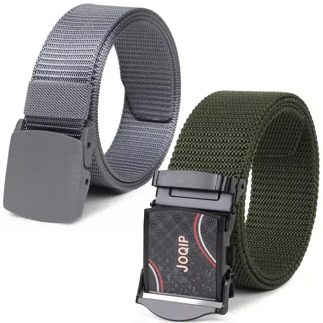 Casual Nylon Belts for Men, Pack of 2 (Grey & Green)