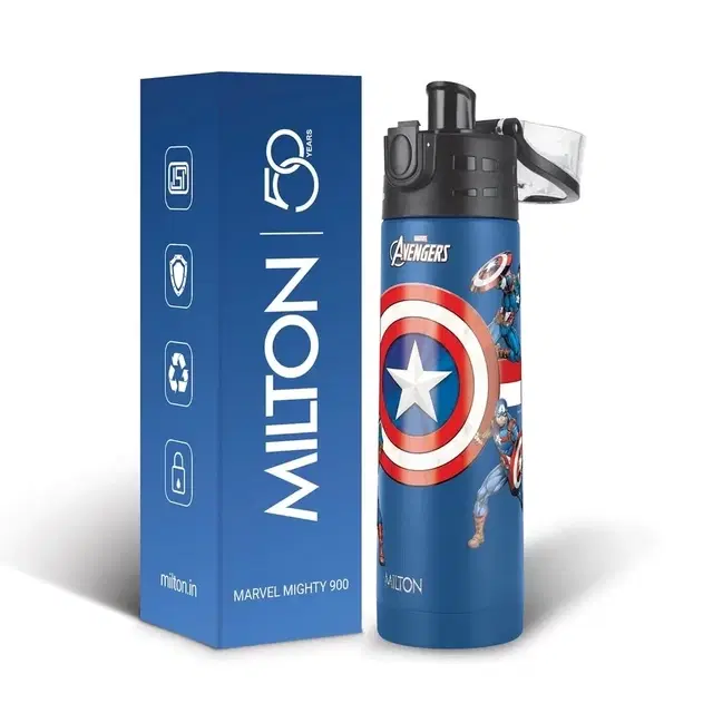 Milton Marvel Mighty 900 Thermosteel Isi Certified Water Bottle, 750 ml, Blue Captain America