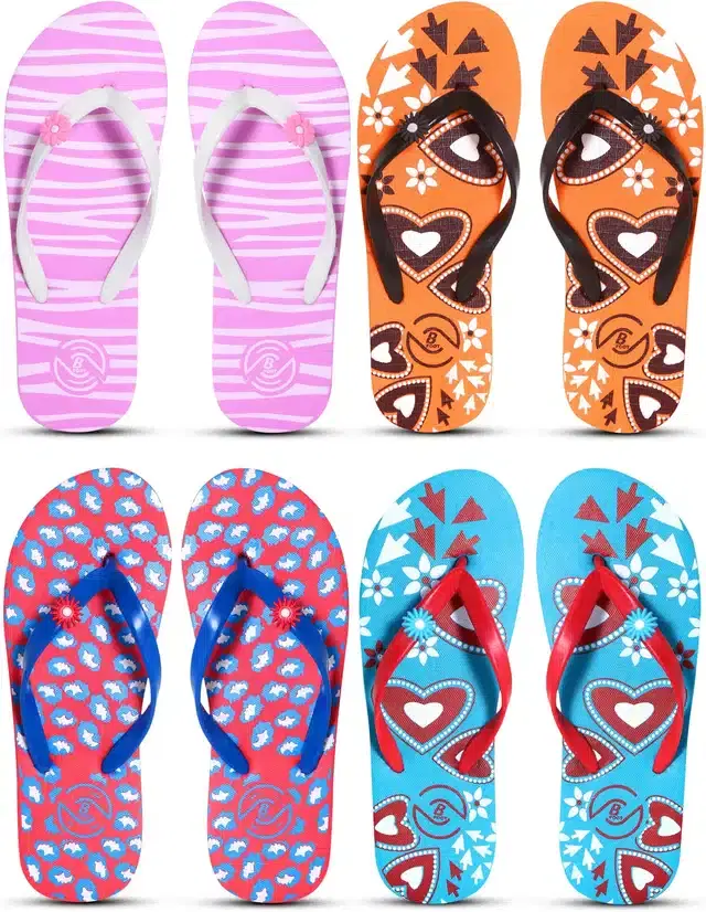 Flip Flops for Women, Pack of 4 (Multicolor, 5)