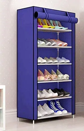 Plastic Collapsible Shoe Rack 6 Shelves, Blue