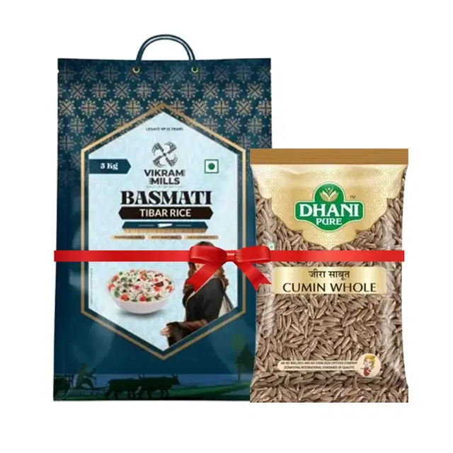 Vikram Mills Tibar Basmati Rice 5 Kg + Dhani Pure Cumin (Jeera) Whole 100 g