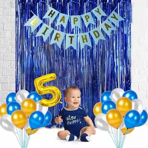 5th Happy Birthday Balloon Decoration Kit, Blue, Set of 1