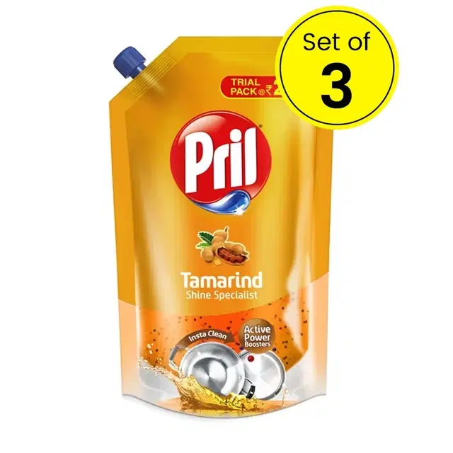Pril Tamarind Shine Specialist Dishwash Liquid Gel (Refill), 3X100 ml (Pack of 3)