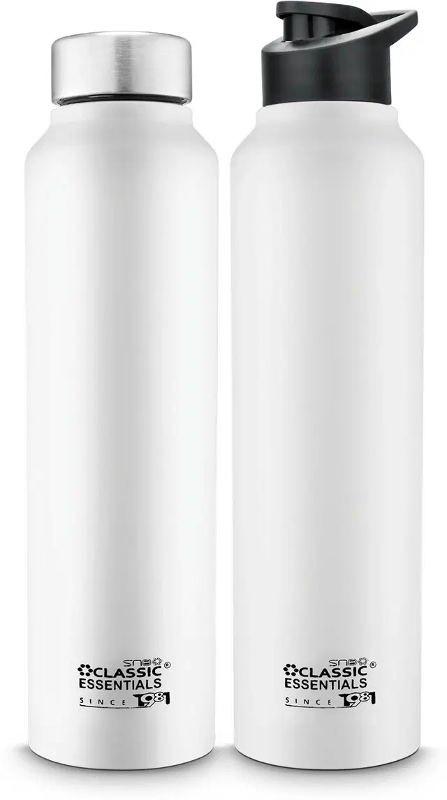 Stainless Steel Water Bottles, White, 1000 ml, Pack of 2