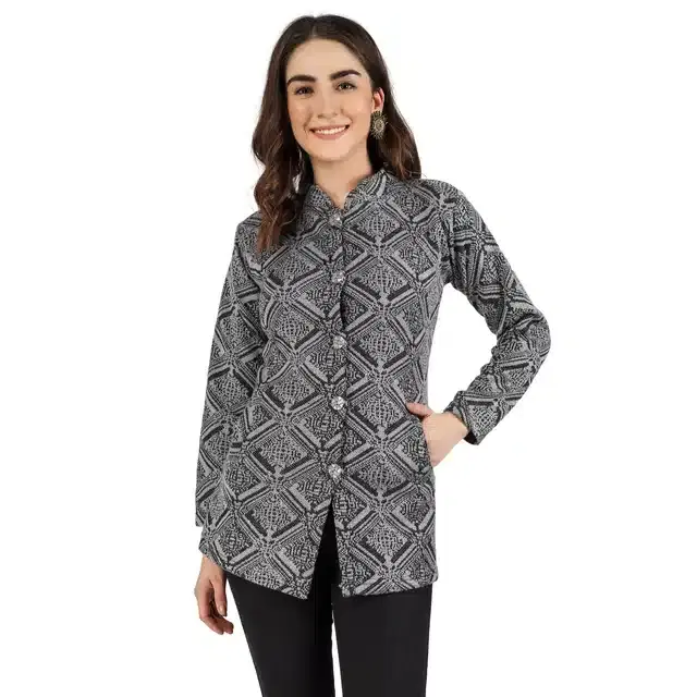 Woollen Blend Full Sleeves Cardigan for Women (Grey, M)