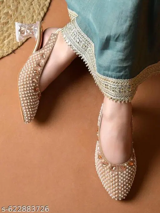 Embellished Pointed Toe Mules for Women (Golden, IND-8)