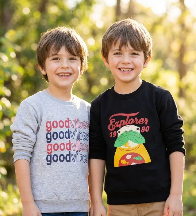 Round Neck Printed Wool Sweat Shirt For Boys, Multicolour (3-4 Years) ,Pack Of 2