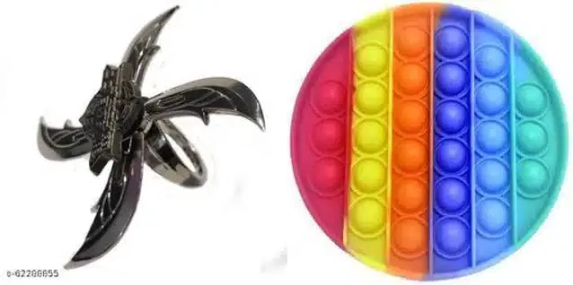 Spinner & Silicone Pop It Fidget Stress Relief Toy, Multicolor, Pack of 2