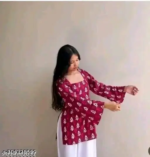 Rayon Printed Short Kurti for Women, Maroon (XS)