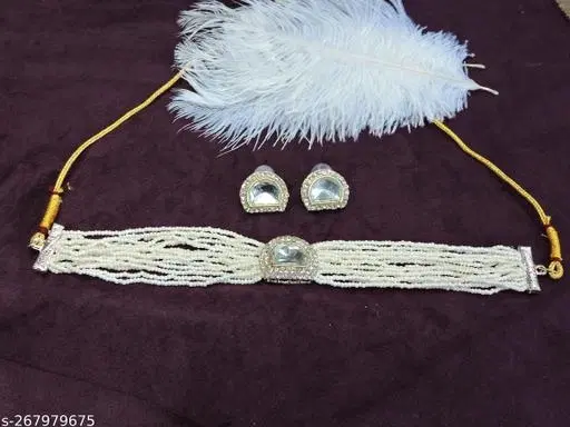Premium Quality Chocker Mala Set with Beautiful Studd Earrings for Women (White, Free Size)