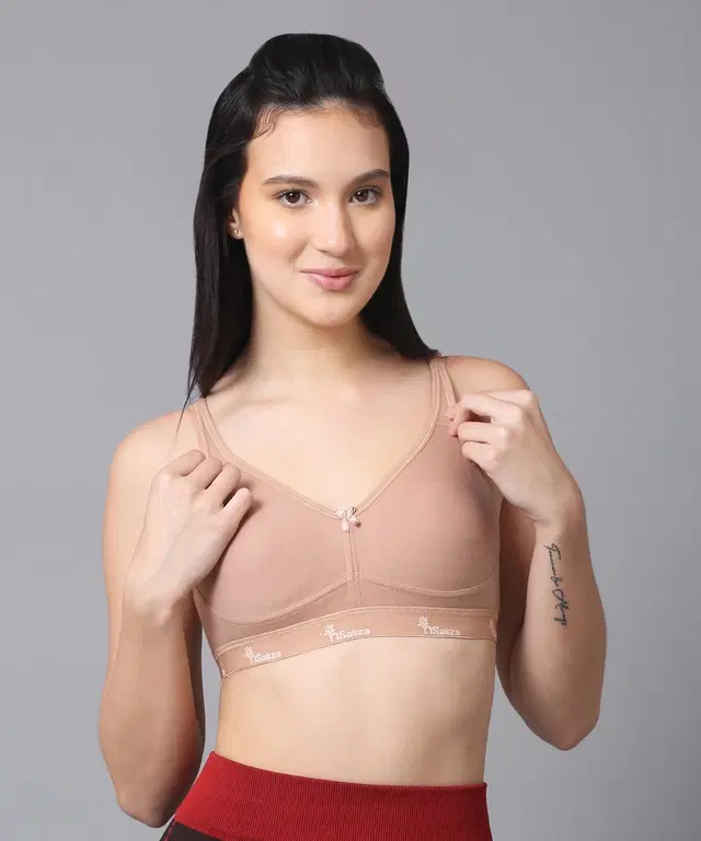 Cotton Blend Solid Non Padded Bra for Women, Beige (38B)