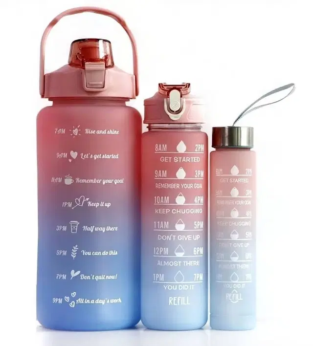 Leakproof Unbreabale BPA Free Travel & Gym Big Water Bottle set of 900ml+300ml+ 2000 ml Bottle, Pack of 3, Multicolor