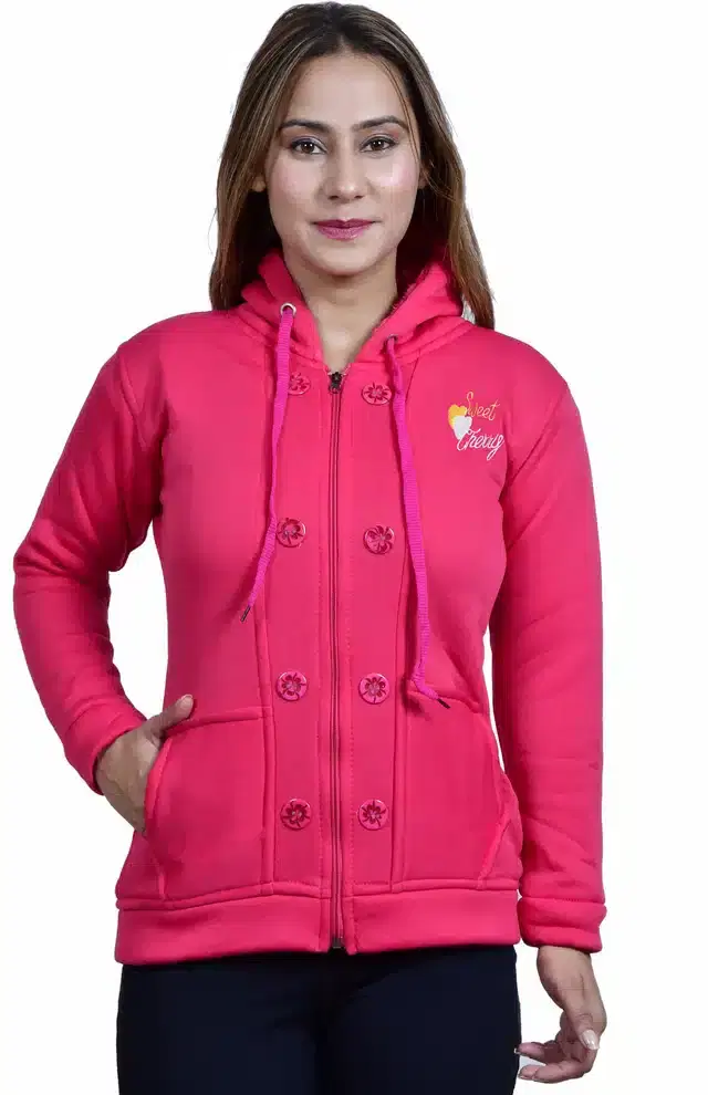 Full Sleeves Hooded Sweatshirt for Women (Pink, M)