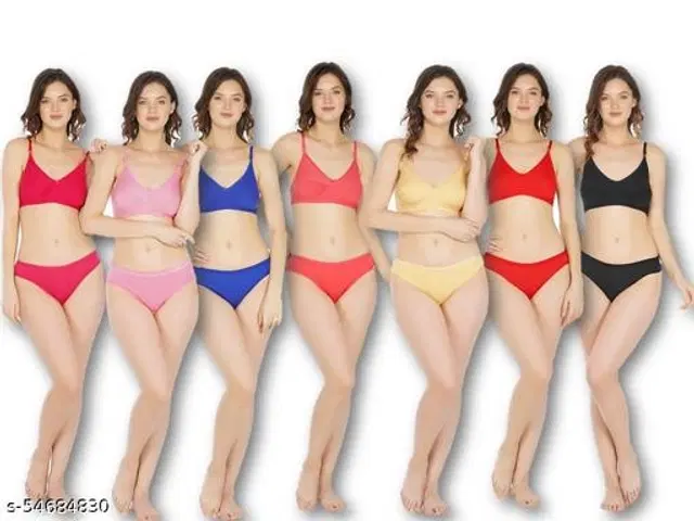 Cotton Blend Solid Lingerie Set for Women, Pack of 7 (Multicolor, 30A)