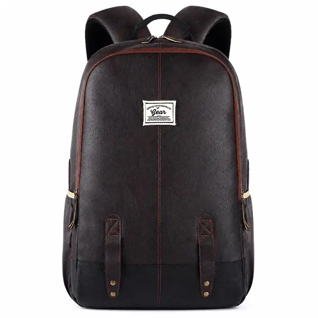 Gear Classic Leather, 28L Water Resistant Faux Leather Laptop Backpack for Men & Women, Brown Black