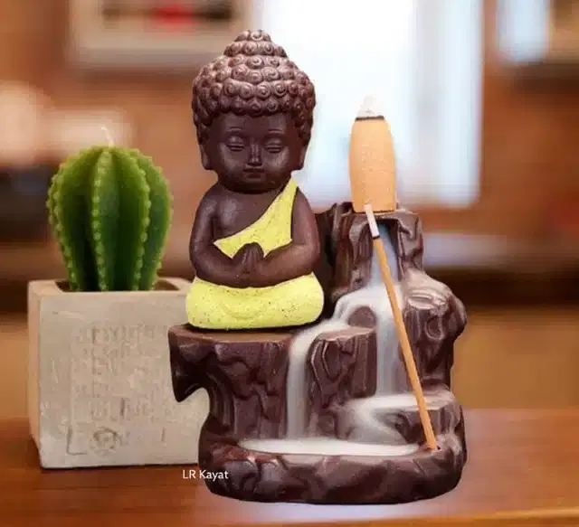 Lord Buddha Backflow Cone Incense Holder with 10 Scented Cones, Multicolor