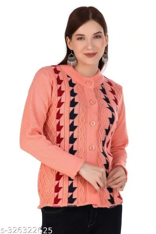 Acrylic Sweater for Women (Peach, S)