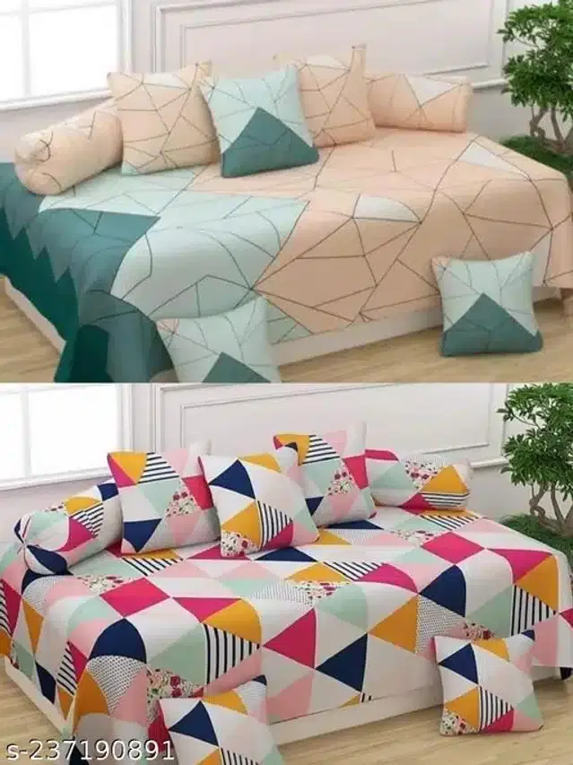 Polycotton Diwan Cover Set, Multicolor, Combo of 2