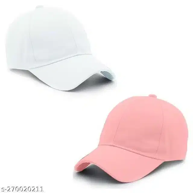 Cotton Cap for Men & Women, Pack of 2 (White & Peach)