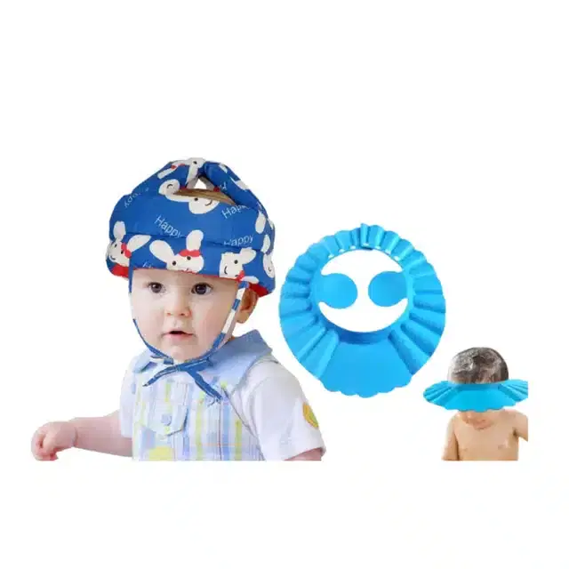 Safety Helmet with Soft Adjustable Bath Cap for Kids, Pack of 2 (Multicolor)