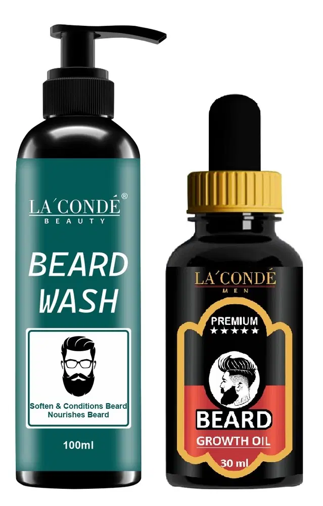 La'conde Beard Wash, 100 ml & Beard Growth Oil for Men, 30 ml, Set of 2