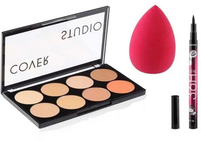 Lenon Beauty Ultra Base Concealer with Beauty Blender and 36 hrs eyeliner, Set of 3, S-235