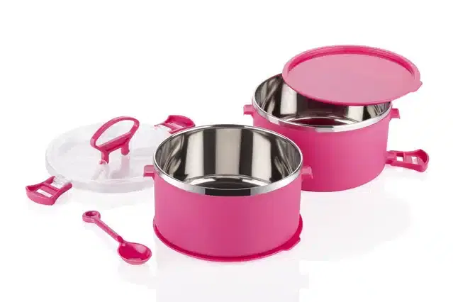 Insulated 2 Layer Lunch Box, Pink, 400 ml, Set of 1