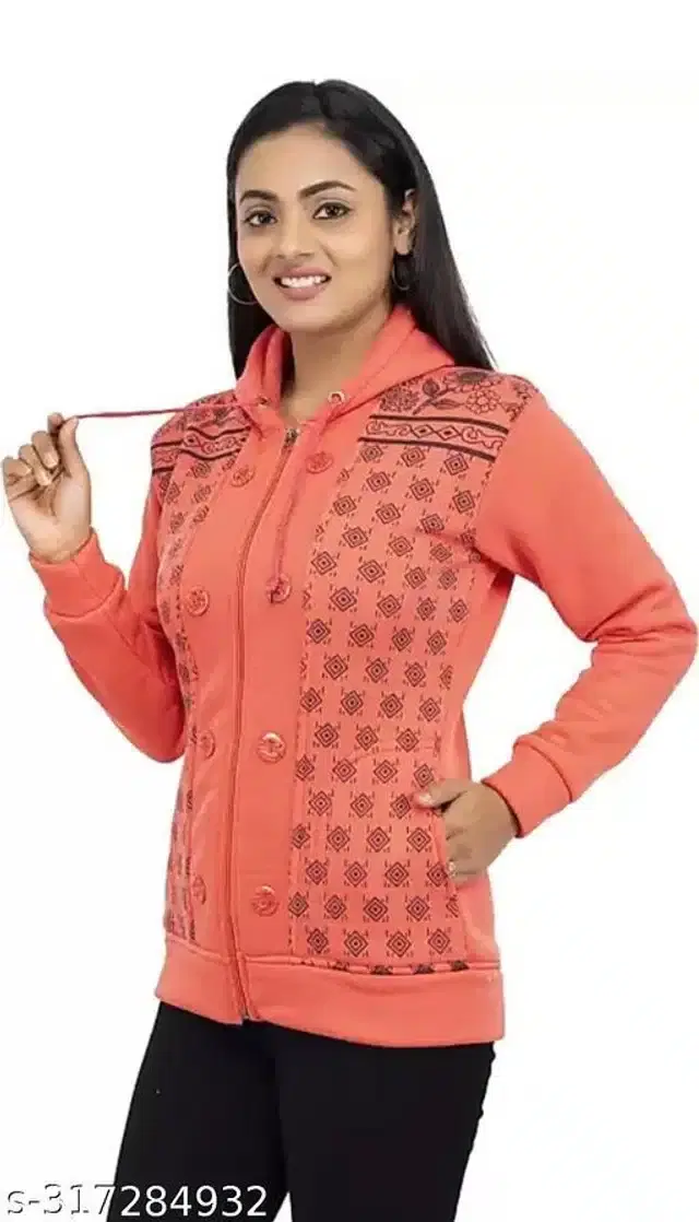 Polyester Sweater for Women (Peach, S)