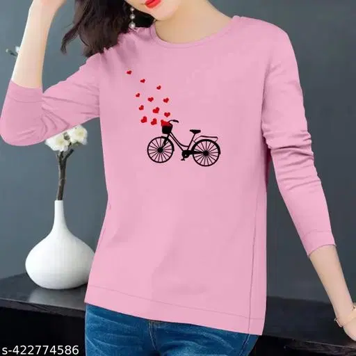 Cotton Blend Printed Sweatshirt for Women (Pink, S)