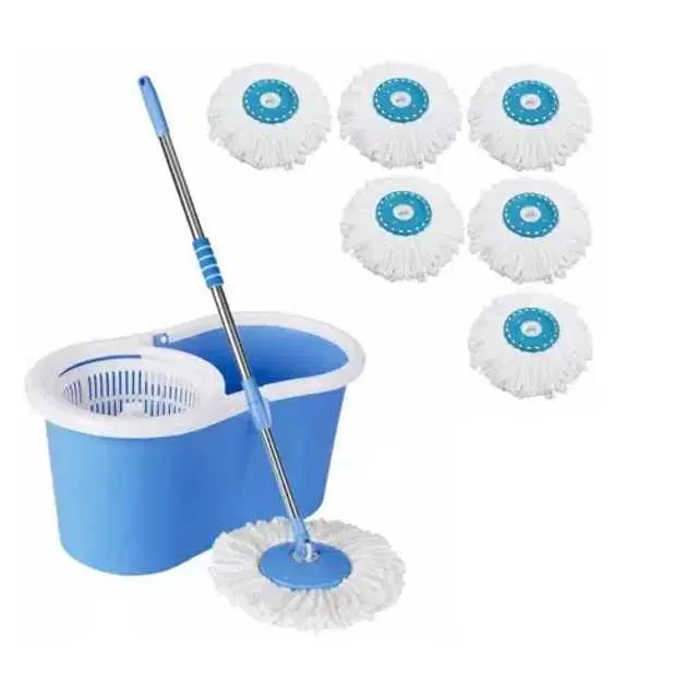 Bucket 360 Degree Spin Mop Set and 6 Refills, Blue, Pa-05