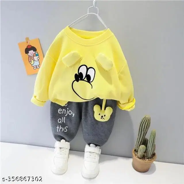 Woolen Solid Clothing Sets for Boys & Girls (Yellow & Grey, 2-3 Years)